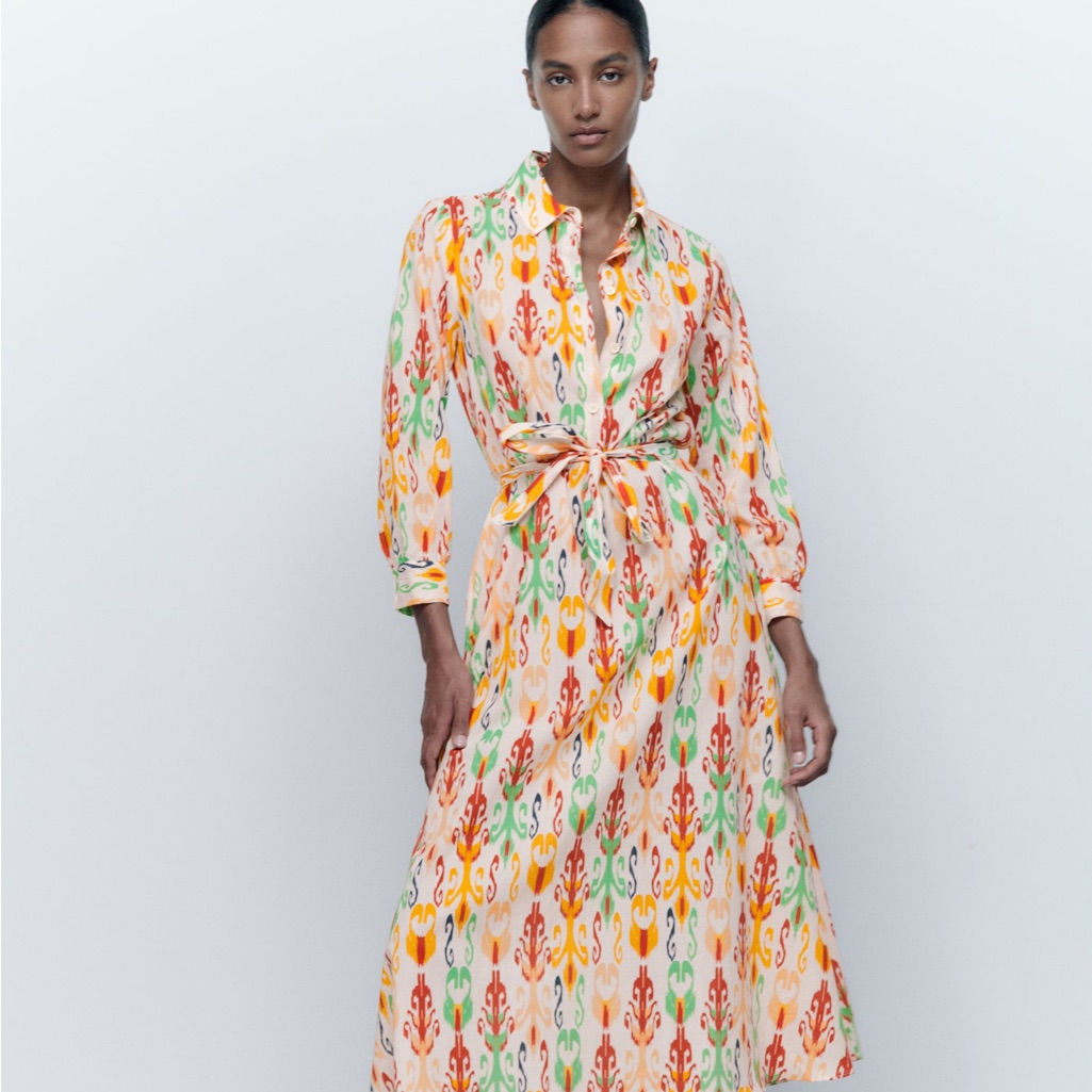 Zara Printed Dress With Belt